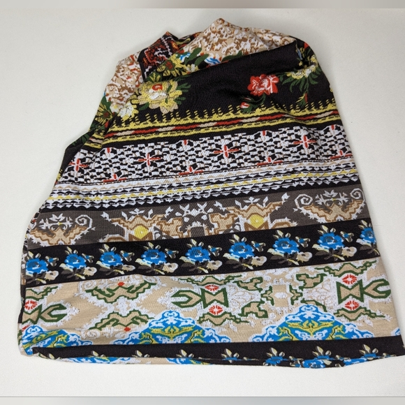 Slouchy boho wrap beanie hat floral print size medium U-1 - Picture 2 of 6